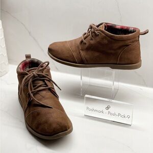 BOBS from Skechers Women's Chill Luxe ankle boots in brown lace up flannel